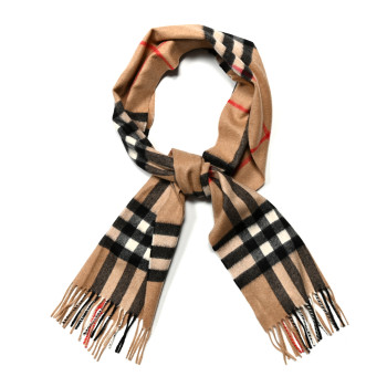 BURBERRY Cashmere Giant Check Fringe Scarf Archive Beige