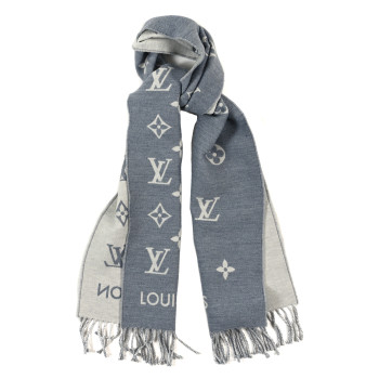LOUIS VUITTON Wool All About Monogram Scarf Light Grey