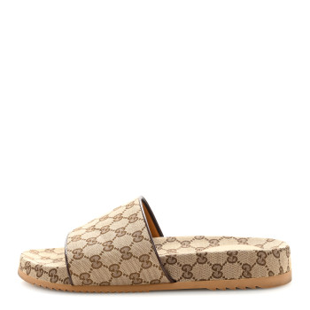 GUCCI Canvas GG Monogram Mens Slide Sandals 11 Beige