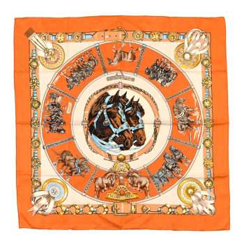 HERMES Silk Chevaux De Trait Scarf 90