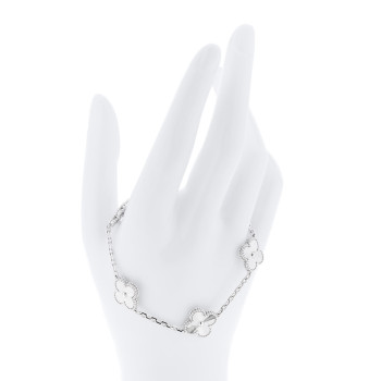 VAN CLEEF & ARPELS 18K White Gold 5 Motifs Guilloche Vintage Alhambra Bracelet