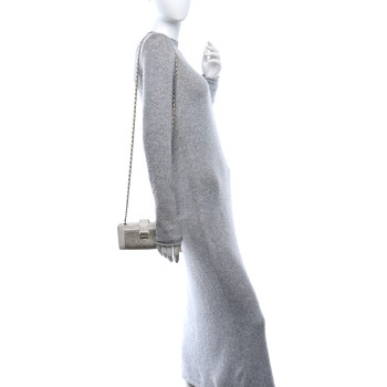 CHANEL Metallic Galuchat Stingray Lambskin Mini Clutch With Removable Chain Silver