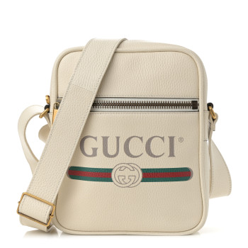 GUCCI Grained Calfskin Logo Messenger Bag White