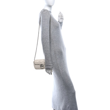 GUCCI Calfskin Matelasse Aria Super Mini GG Marmont Shoulder Bag Mystic White