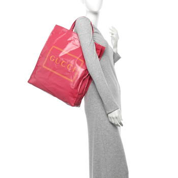 GUCCI Patent Canvas Frame Logo Vertical Tote Glam Pink
