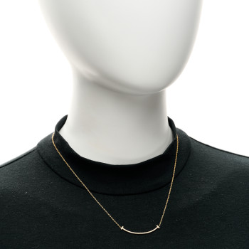 TIFFANY 18K Yellow Gold Diamond Small T Smile Pendant Necklace