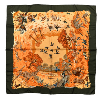 HERMES Silk Africa Scarf 90 Green Yellow