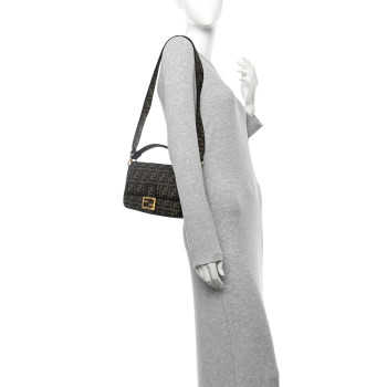 FENDI Fabric Jacquard FF 1974 Medium Baguette Tobacco Moro Black