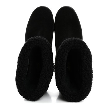 LOUIS VUITTON Suede Calfskin Shearling Snowdrop Flat Ankle Boot 38.5 Black