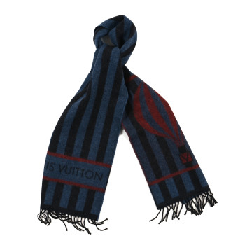 LOUIS VUITTON Wool Angora Stripe Muffler Hot Air Balloon Scarf Black Blue Red