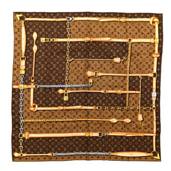 LOUIS VUITTON Silk Monogram Confidential Square Scarf Brown
