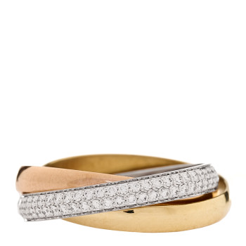 CARTIER 18K White Yellow Pink Gold Diamond Small Trinity Paved Ring 54 7