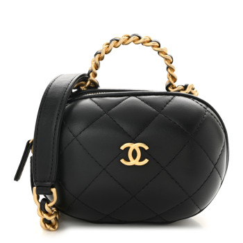 CHANEL Lambskin Quilted Small CC Bubble Vanity Case With Chain Black