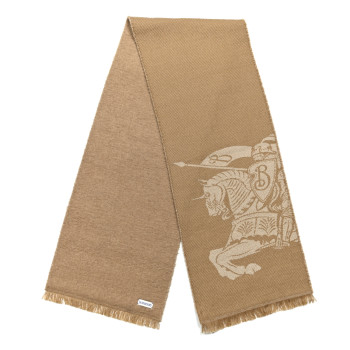 BURBERRY Denim Effect Wool Jacquard EKD Scarf Maple