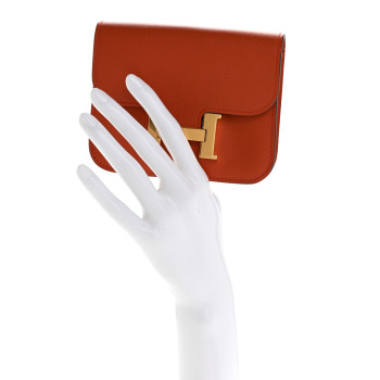 HERMES Evercolor Bi-Color Constance Slim Wallet Terre Battue Capucine