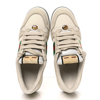 GUCCI Nylon Nubuck Web Womens Screener Sneakers 40 Mystic White Dusty Milk