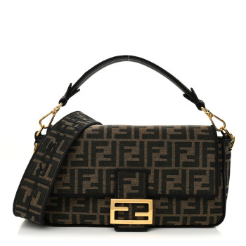 FENDI Fabric Jacquard FF 1974 Medium Baguette Tobacco Moro Black