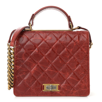 CHANEL Glazed Calfskin Quilted Rita Top Handle Flap Red