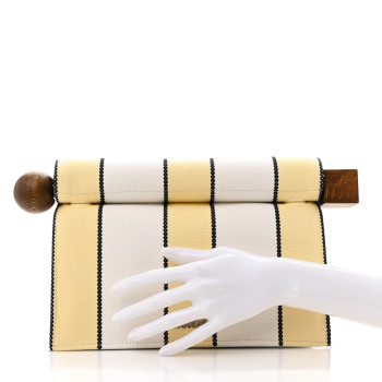 JACQUEMUS Cotton Canvas Striped La Rond Carre Take Out Clutch White Yellow