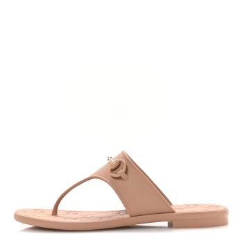 GUCCI Rubber Womens Horsebit Thong Sandals 40 Vintage Camel