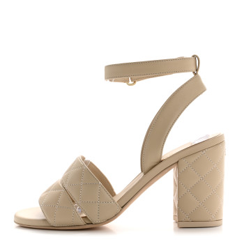 CHANEL Lambskin Quilted Sandals 37 Beige