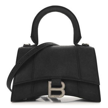 BALENCIAGA Glitter Fabric Hourglass Top Handle Bag XS Black