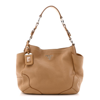 PRADA Vitello Daino Side Pocket Hobo Sabbia