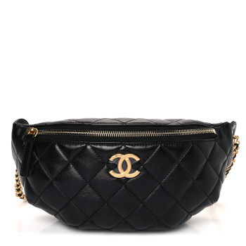 CHANEL Shiny Lambskin Quilted Belt Bag Black