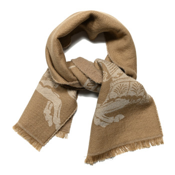 BURBERRY Denim Effect Wool Jacquard EKD Scarf Maple