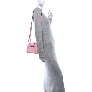 HERMES Taurillon Clemence Verso Mini Lindy 20 Rose Sakura Gris Perle