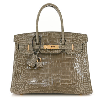 HERMES Shiny Porosus Crocodile Birkin 30 Gris Tourterelle