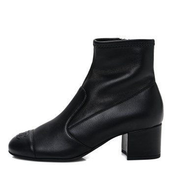 CHANEL Stretch Lambskin Cap Toe CC Short Boots 36.5 Black