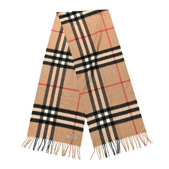 BURBERRY Cashmere Giant Check Fringe Scarf Archive Beige