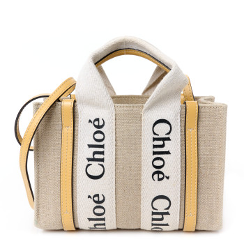 CHLOE Cotton Calfskin Mini Woody Ribbon Tote Honey Gold
