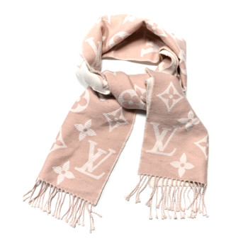 LOUIS VUITTON Wool Monogram Simply LV Scarf Beige