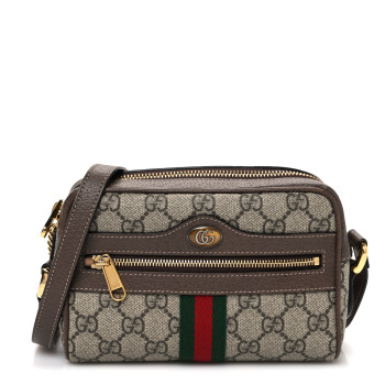 GUCCI GG Supreme Monogram Web Mini Ophidia Shoulder Bag Brown