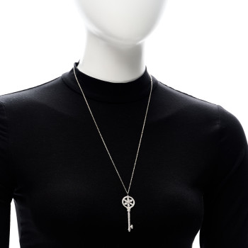 TIFFANY Platinum 18K White Gold Diamond Daisy Key Pendant Necklace