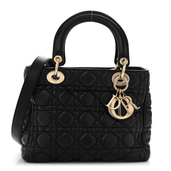 CHRISTIAN DIOR Lambskin Cannage Medium Lady Dior Black