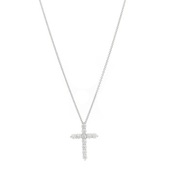 TIFFANY Platinum Diamond Medium Cross Pendant Necklace