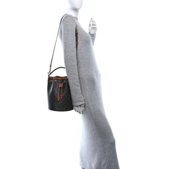 CELINE Triomphe Canvas Calfskin Clara Drawstring Bucket Bag Tan