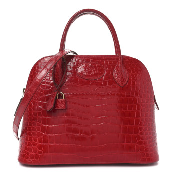 HERMES Shiny Porosus Crocodile Bolide 31 Rouge Vif