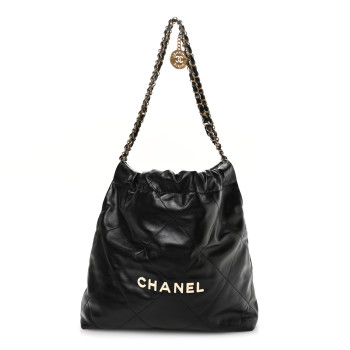 CHANEL Shiny Calfskin Quilted Small Chanel 22 Black