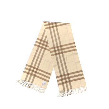 BURBERRY Cashmere Giant Check Fringe Scarf Limestone