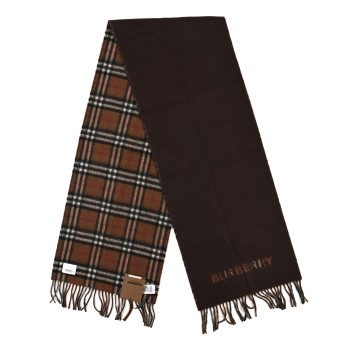 BURBERRY Wool Cashmere Vintage Check Fringe Scarf Dark Birch Brown