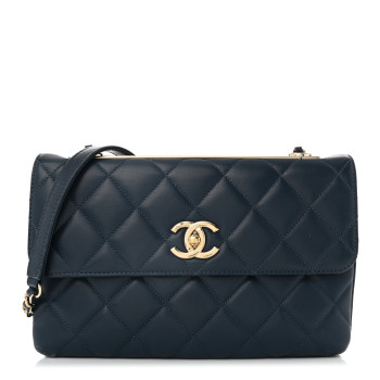 CHANEL Lambskin Quilted Medium Trendy CC Flap Navy Blue