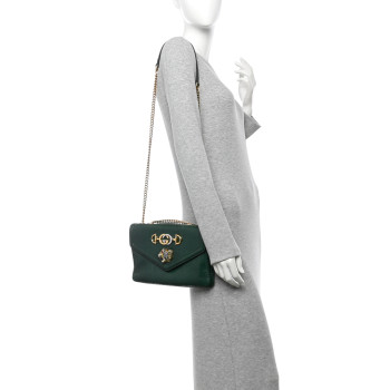 GUCCI Snakeskin Crystal Medium Rajah Shoulder Bag Emerald Green