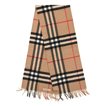 BURBERRY Cashmere Giant Check Fringe Scarf Archive Beige