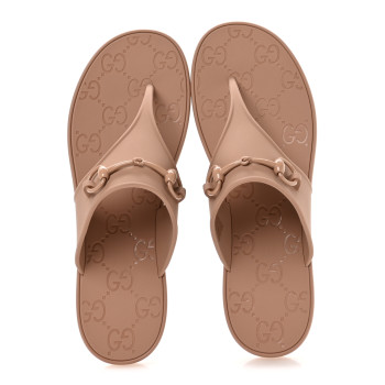 GUCCI Rubber Womens Horsebit Thong Sandals 40 Vintage Camel