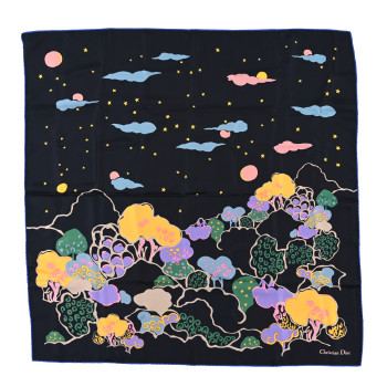 CHRISTIAN DIOR Silk Ciel de Reve Square Scarf 90 Black Multicolor