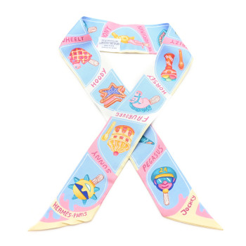 HERMES Silk Funny Ice Cream Twilly Bleu Ciel Rose Bonbon